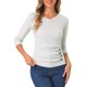 thumbnail image 1 of INSPIRE CHIC Blusa fruncida para mujer de regreso a clases con botones decorativos, cuello en V, manga 3/4, tejido sólido, gris claro XL, 1 of 6