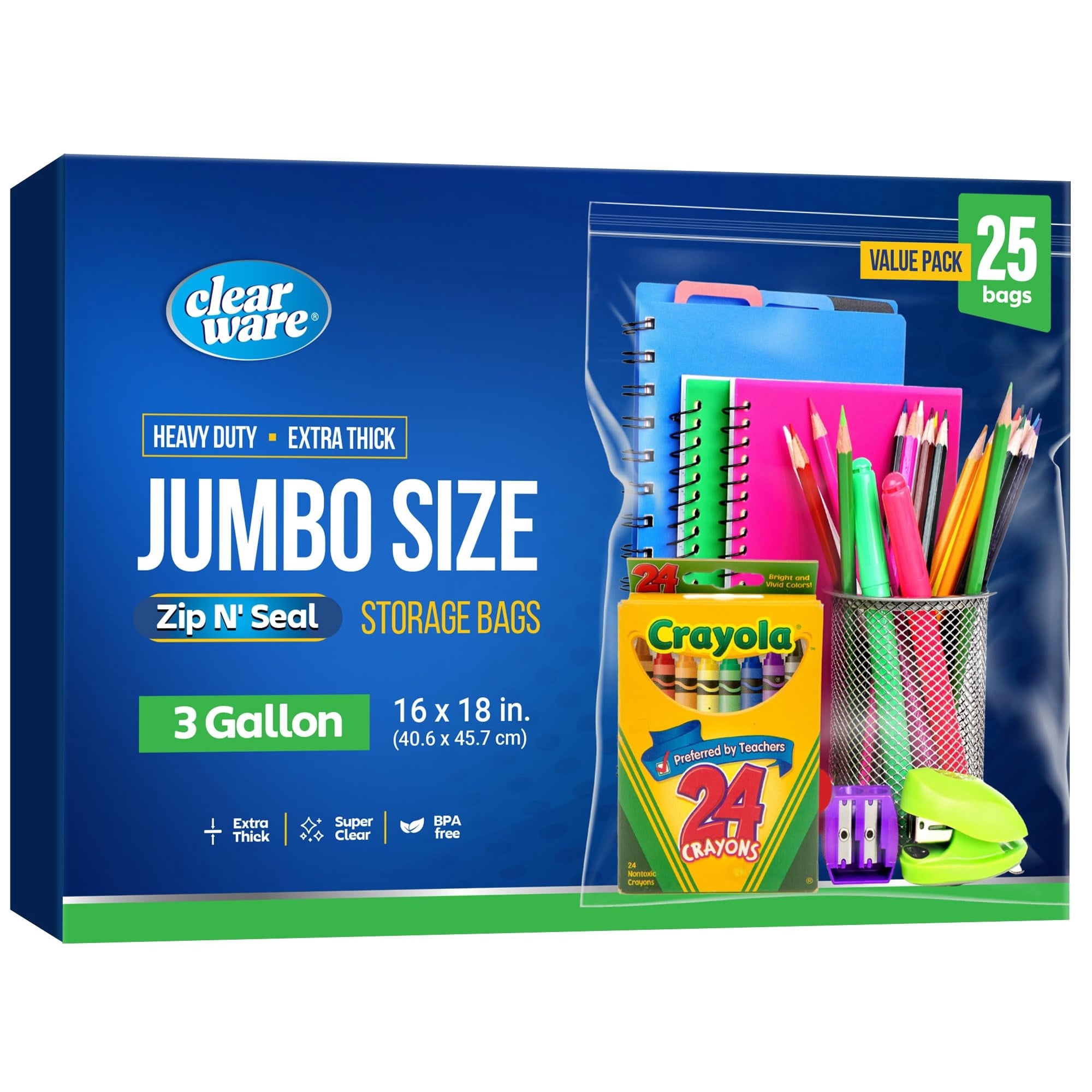 Bolsas De Plástico Clearware De 3 Galones, 16 X 18 Pulgadas, Con Cierre En La Parte Superior, Paquete De 25