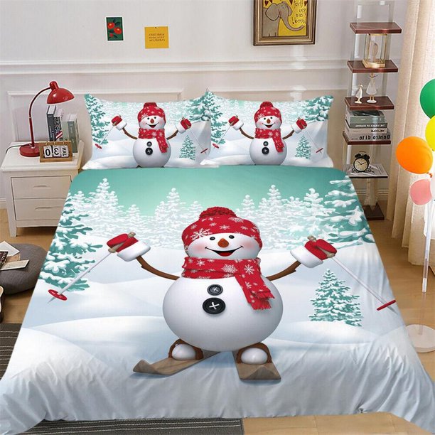 Christmas Gifts Tree Santa Snowman Quilt Duvet Cover Set Pillowcase Bedspread3-Piece Bedding Set