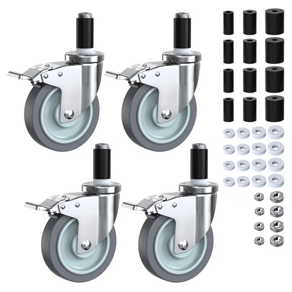Caster Wheels HOLKIE, vástago expansible de 5 pulgadas con cierre, juego de 4