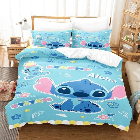 Lilo & Stitch Quilt Duvet Cover Set Bedroom Decor Children 3-Piece Bedding Set