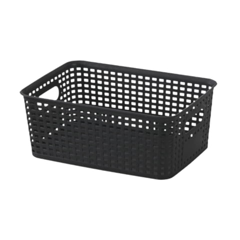 Bothyi - Cesta Tejida Con Asas, Cesta De Almacenamiento Portátil Para Cocina, Dormitorio, Oficina, Color Negro