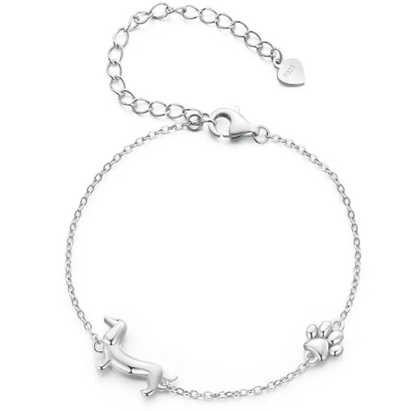Pulsera Perrito Salchicha Dachshund Huella en Plata 925