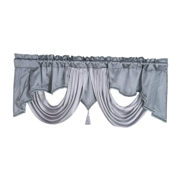 Cenefa de bolsillo para barra de cortina corta, cortina rústica para ventana pequeña, niveles de ventana, cenefa festoneada, tratamientos de ventana Gris