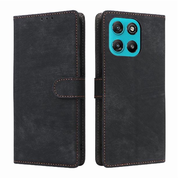 Funda Billetera para Motorola Moto G57/G57 Power con Soporte - Cartera de Cuero con Ranuras Negro