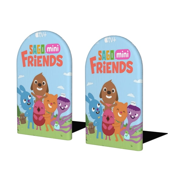 Sago Mini Friends Sujetalibros decorativos temáticos, tope para estantería con base antideslizante,