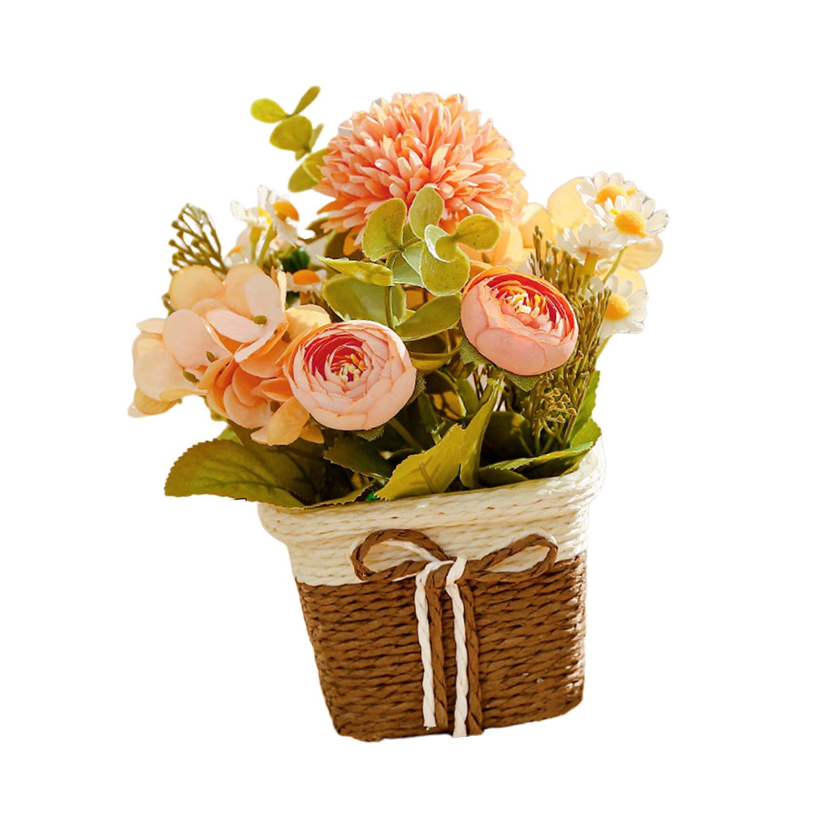 Bothyi - Arreglo Floral De Flores Artificiales En Maceta Para Sala De Estar De Escritorio Rosa
