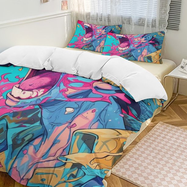 Monkey D Luffy Bed Duvet Cover Funny Anime Cartoon Bedding Sets Lightweight 3 Piece Comforter Sets