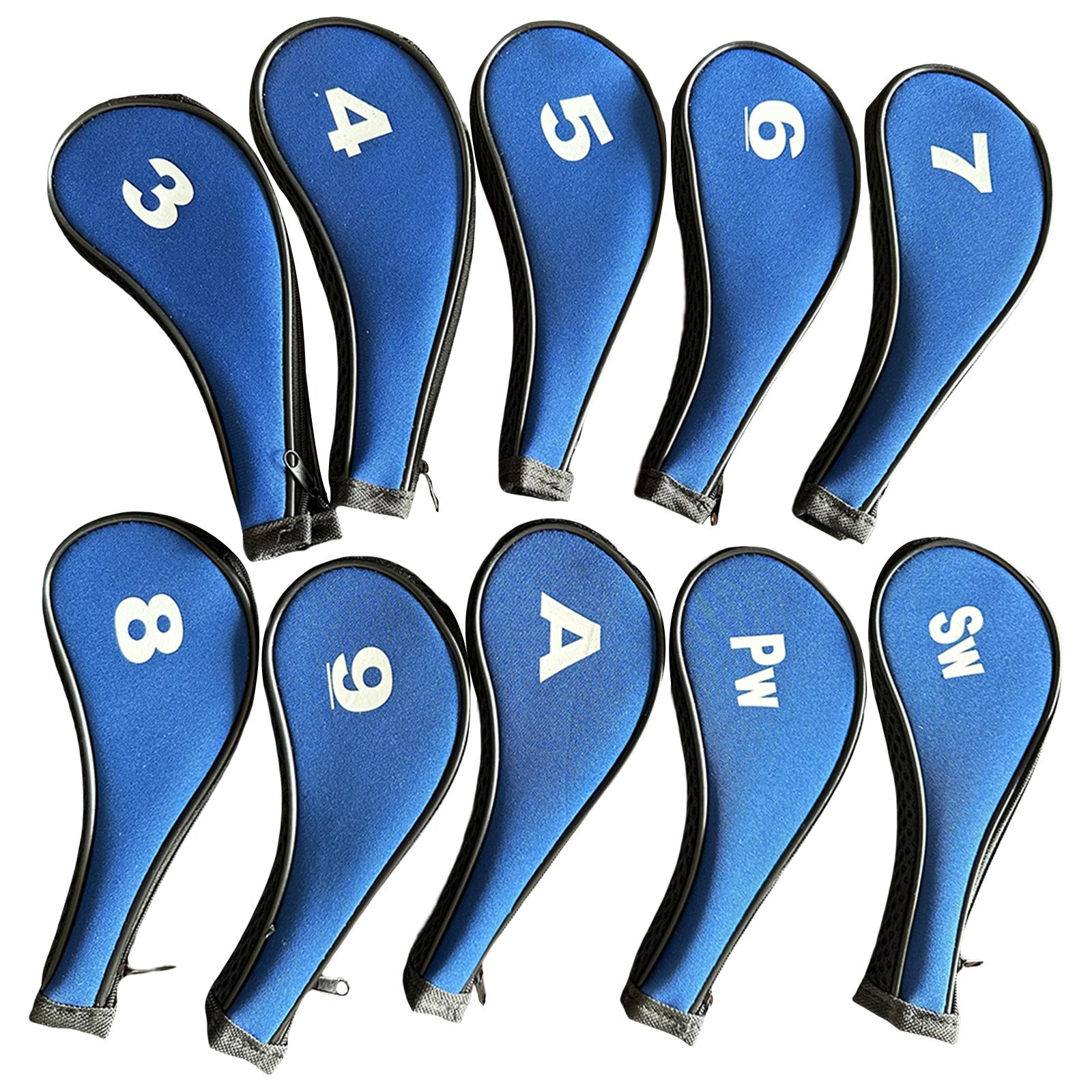 Magideal - 10 Piezas De Neopreno, Cubierta De Cabeza De Hierro De Golf, Accesorios De Cubierta De Cabeza De Palo De Golf Protector Impermeable Etiqueta De Número , Borde Negro Y Azul. Lado Negro Y Azul
