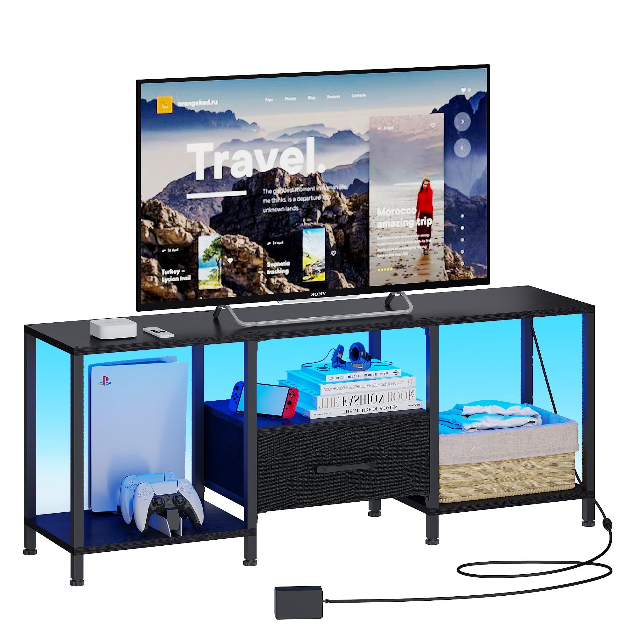 Soporte Para Tv Jarhetun Con Luces Led, Estantes Abiertos Y Cajón De 55 Pulgadas