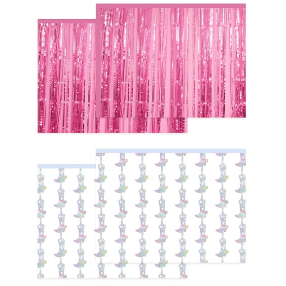 Cortinas de fondo FSLLZCJY 4 piezas rosa y plateado estilo vaquero