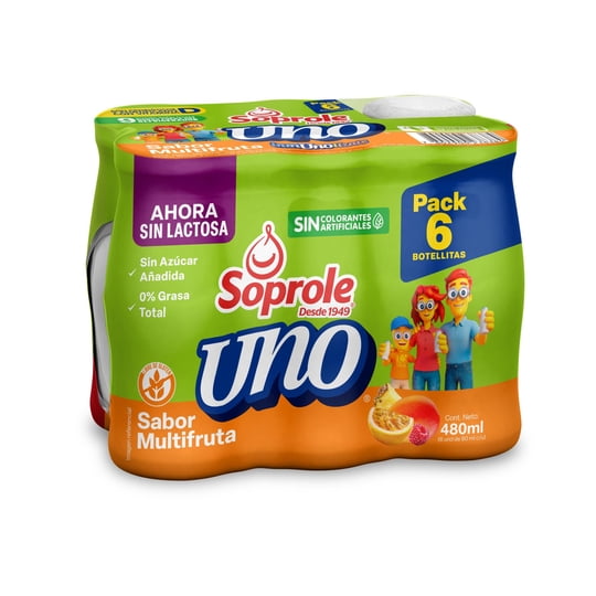 Probiótico Uno Multifruta Pack 6 Botellas 80 ml c/u Soprole