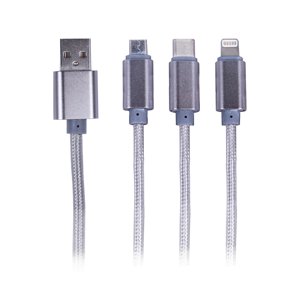 Philco - Cable 3 En 1: C / Micro Usb / Lightning Metalico
