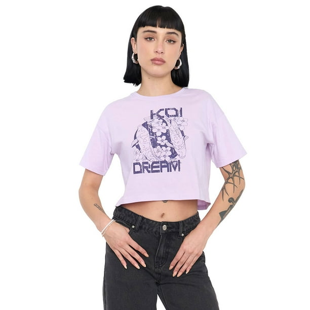 Polera Mujer Crop Lila Fun Manga Corta Corona