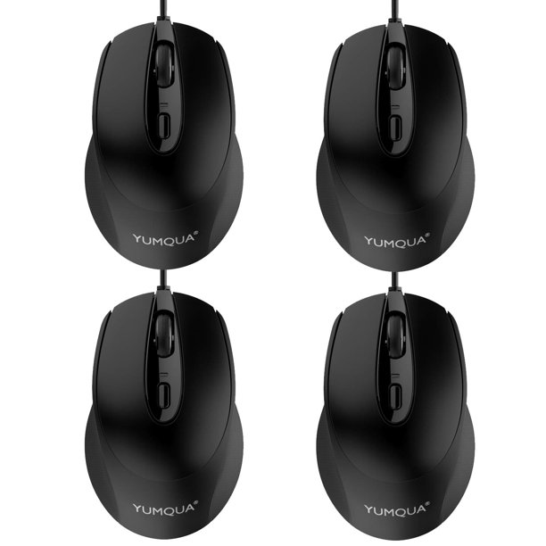 Ratón de ordenador YUMQUA G222 con cable, paquete de 4 unidades, con cable USB, silencioso