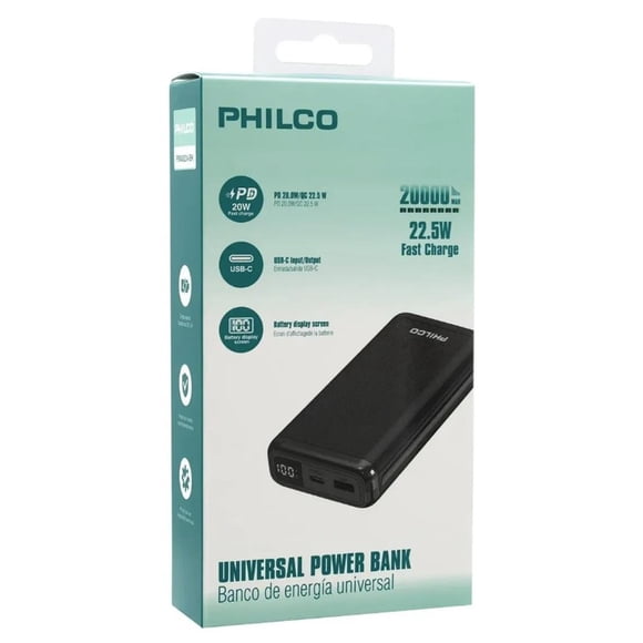 POWERBANK PHILCO 20.000MAH / PD 22.5W BLK / PMA8224BK