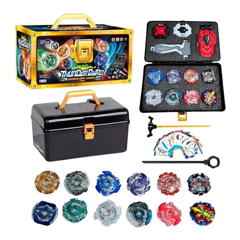 Genérico - Set 12 Beyblades Metal Fusion Con Maleta Lanzadores