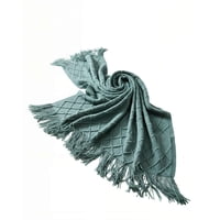 Genérico - Manta Con Flecos Decorativa Y Tejido De Rombos En Relieve Color Verde