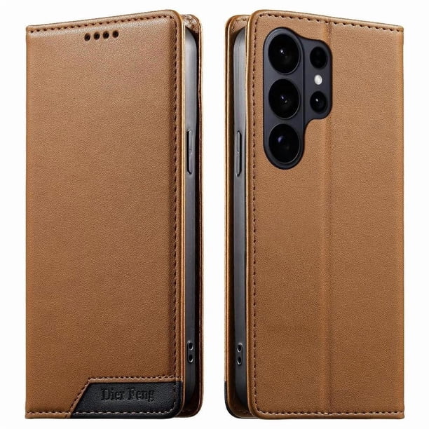 Funda Tipo Cartera de Cuero Sintético para Samsung Galaxy S26 Ultra Bloqueo RFID, con Ranuras para Tarjetas y Bolsillo para Efectivo, Cierre Magnético Fuerte Marrón