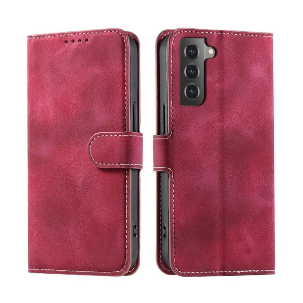 Funda Cartera para Samsung Galaxy S21 Plus Tapa con Ranuras, Soporte y Correa Rojo