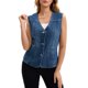 thumbnail image 2 of INSPIRE CHIC Chaleco de regreso a clases para mujer, chaleco de mezclilla con cuello en V, bolsillos con parche, botones, sin mangas, chaqueta de jean 2XL azul oscuro, 2 of 6
