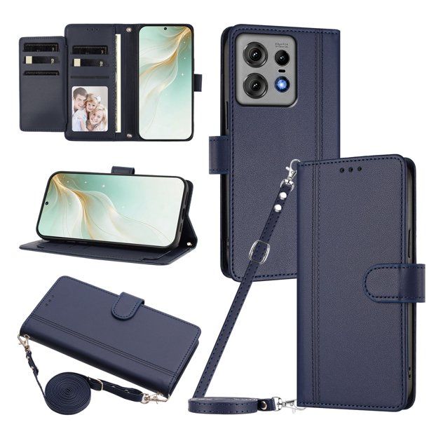 Funda Billetera de Cuero Sintético para Motorola Edge 50 Pro 5G, Azul
