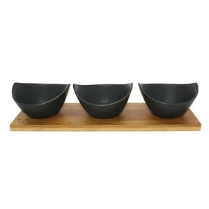 Set Wayu 3 Bowls Ceramica Con Bandeja 30Cm Aperitivo Cocina