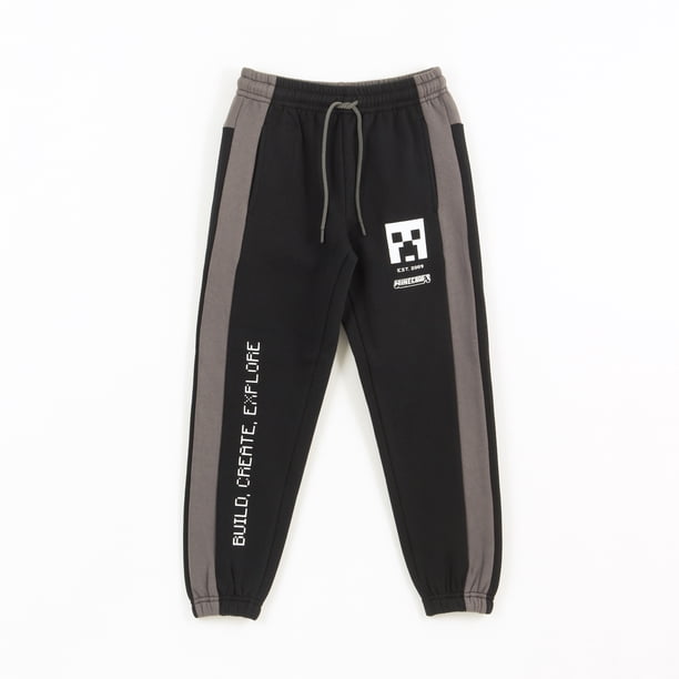 Pantalón de Buzo Niño Banda Lateral Negro Minecraft