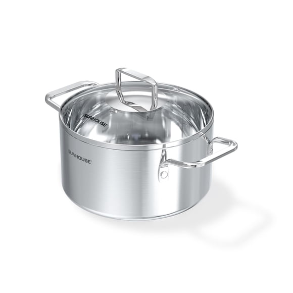 Cacerola Sunhouse de 6 L de Acero Inoxidable con Tapa de Vidrio