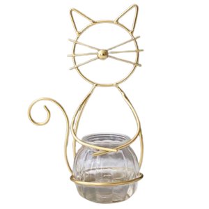 Magideal - Macetero De Cristal Para Escritorio, Jarrón Hidropónico, Macetero De Cristal Para Escritorio Con Forma De Gato, Soporte Para Jarrón Para Decoración De Oro