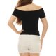thumbnail image 3 of INSPIRE CHIC Blusa sólida de mujer con mangas cortas, hombros descubiertos, longitud a la cadera, talla L, color negro, 3 of 8