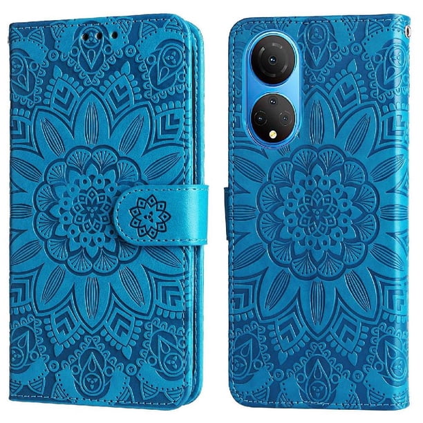 Funda tipo cartera FOXDOCK para Honor X7 , diseño girasol en relieve, cuero PU, cierre magnético, soporte y tarjetero