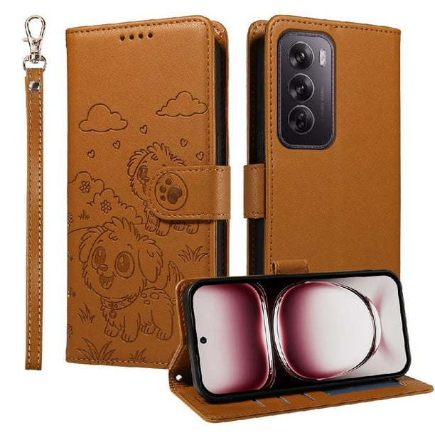 Funda Billetera FOXDOCK Compatible con OPPO Reno 12 Pro 5G, Diseño Perrito Tierno, Ranuras para Tarjetas y Soporte Plegable