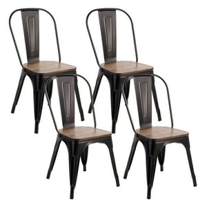 Novahus - Pack 4 Sillas Tolix Vintage Asiento Madera Negro