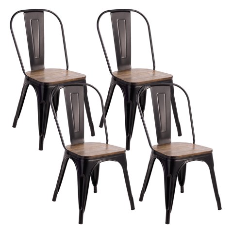 Novahus - Pack 4 Sillas Tolix Vintage Asiento Madera Negro