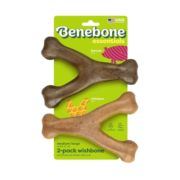 Juguete Masticable Benebone Wishbone 2 Pack Bacon Pollo MedianoGrande
