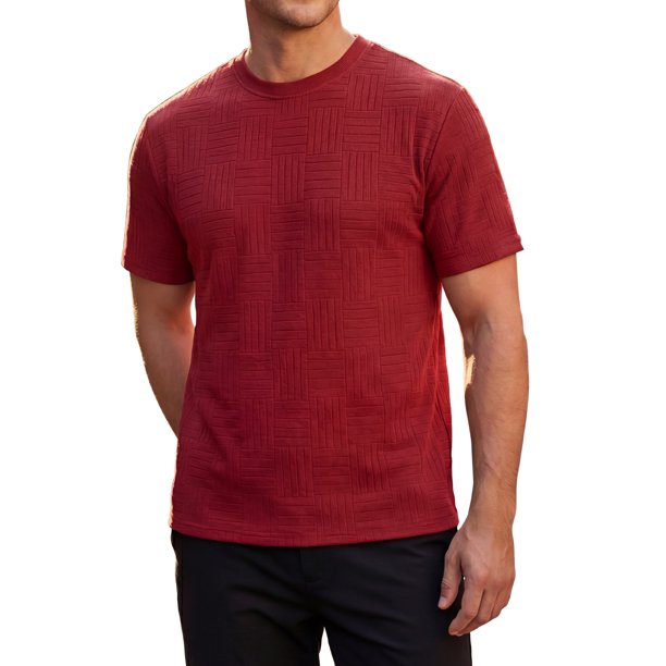 INSPIRE CHIC Camisetas Texturizadas para Hombre de Manga Corta Cuello Redondo Suave Casual Verano Camiseta XL Burdeos