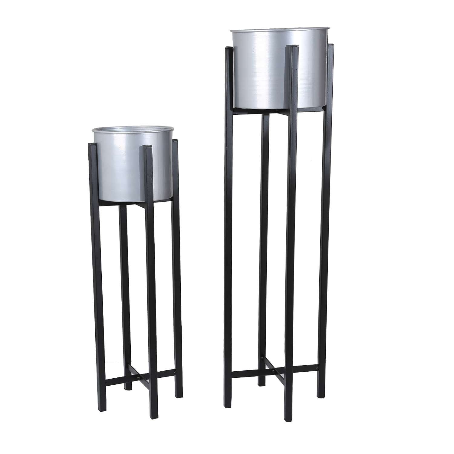 Homeessentials - Set 2 Maceteros Con Pedestal Plateados