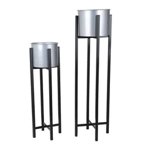 Importadora Usa - Set 2 Maceteros Con Pedestal Plateados