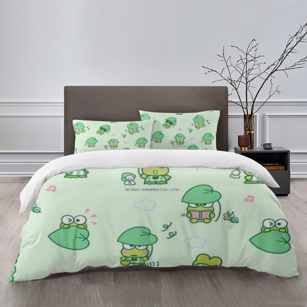 KEROKERO KEROPPI Bedding Sets Bed Cartoon Duvet Cover Lightweight 3 Piece Bet Sets for Kids Boys Girls