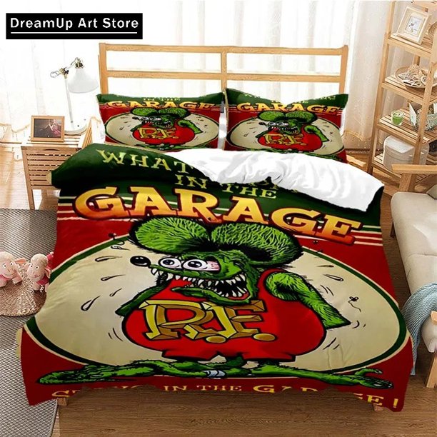 Rat Fink Green Mouse Bedding Set Boys Girls Duvet Cover Pillowcase Bed Adult Bedroom