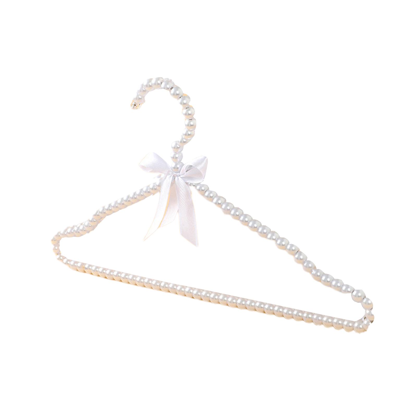 Magideal - Percha De Lazo De Perlas De Imitación, Percha Elegante Para Ropa, Vestido, Percha Para Pantalones Con Lazo De Cinta, Percha Para Mujer, Novia, Boda, B Perchas Blancas