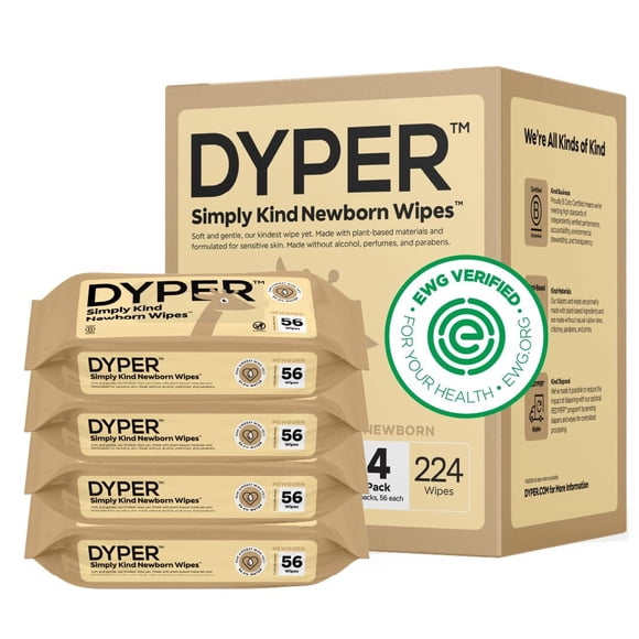 Toallitas para bebés DYPER sin plástico al 99,9% de agua, 100% de origen vegetal