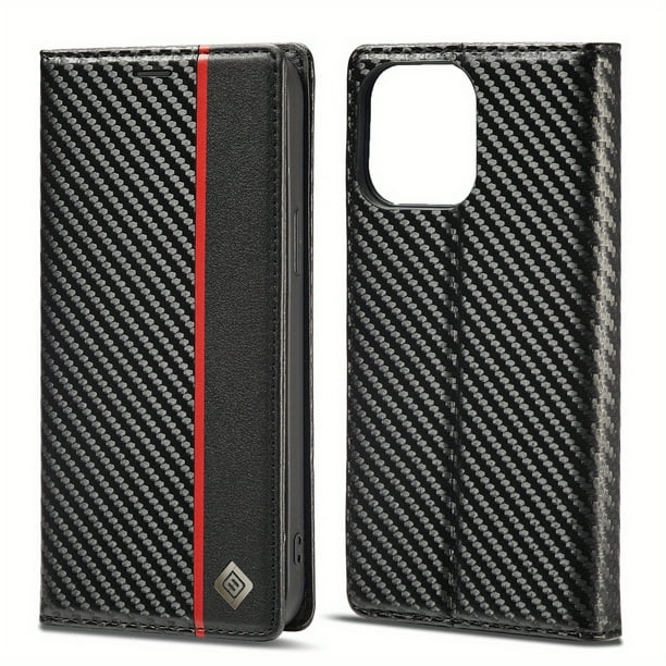 Premium Carbon Fiber Faux Leather Flip Wallet Anti-Shatter Flip Card Phone Case For IPhone 15 Plus 14/13/12/11 Pro Max XS Max XR 12/13 Mini 7/8 Plus SE Shockproof Protect Cover