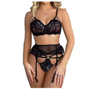 Citohome - Conjunto De Encaje Sensual Erotico Lenceria En Color Negro Talla L