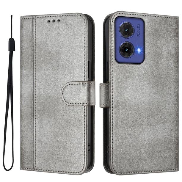 Funda Cartera para Motorola Moto G85 Protección 360° con Ranuras para Tarjetas y Soporte Gris