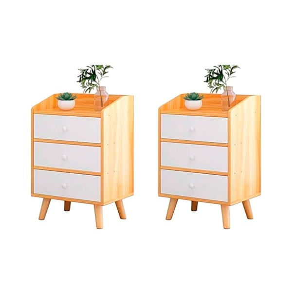 Habita2 Chile - Pack 2 Velador Simply Blanco Minimalista Madera Clara