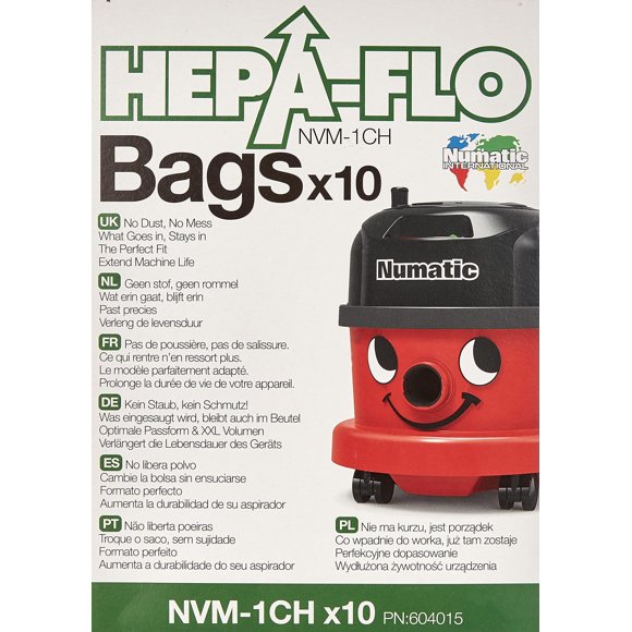 Paquete de bolsas filtrantes desechables Numatic NVM-1CH HepaFlo', 10 bolsas