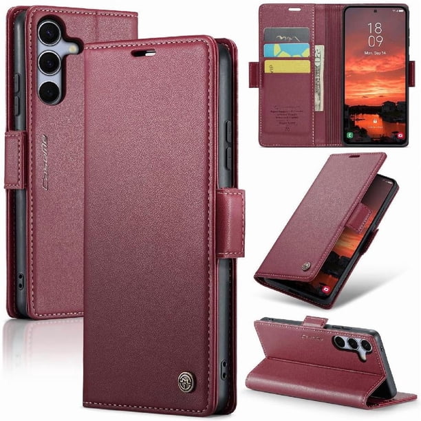 CaseMe tipo cartera Samsung Galaxy S25 Plus con cierre magnético, RFID, tarjetero, soporte, carga inalámbrica