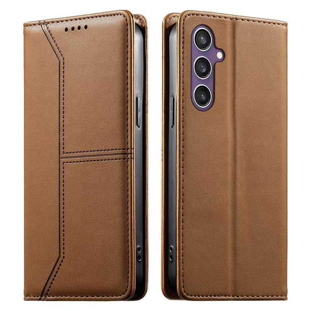 Funda tipo cartera con bloqueo RFID para Samsung Galaxy S23 FE cubierta magnética de cuero con tapa y soporte Marrón